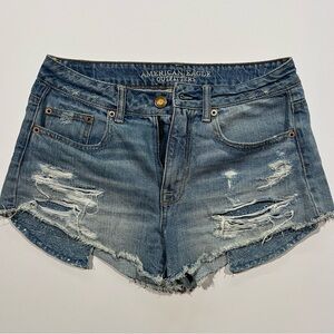 American Eagle Outfitters Women's Ripped Jean Shorts - Blue